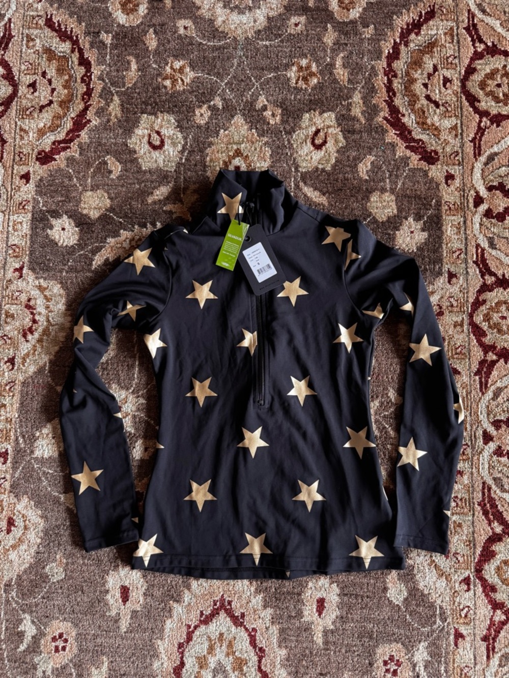 Goldbergh Black Zip-Up Top with Gold Star Print